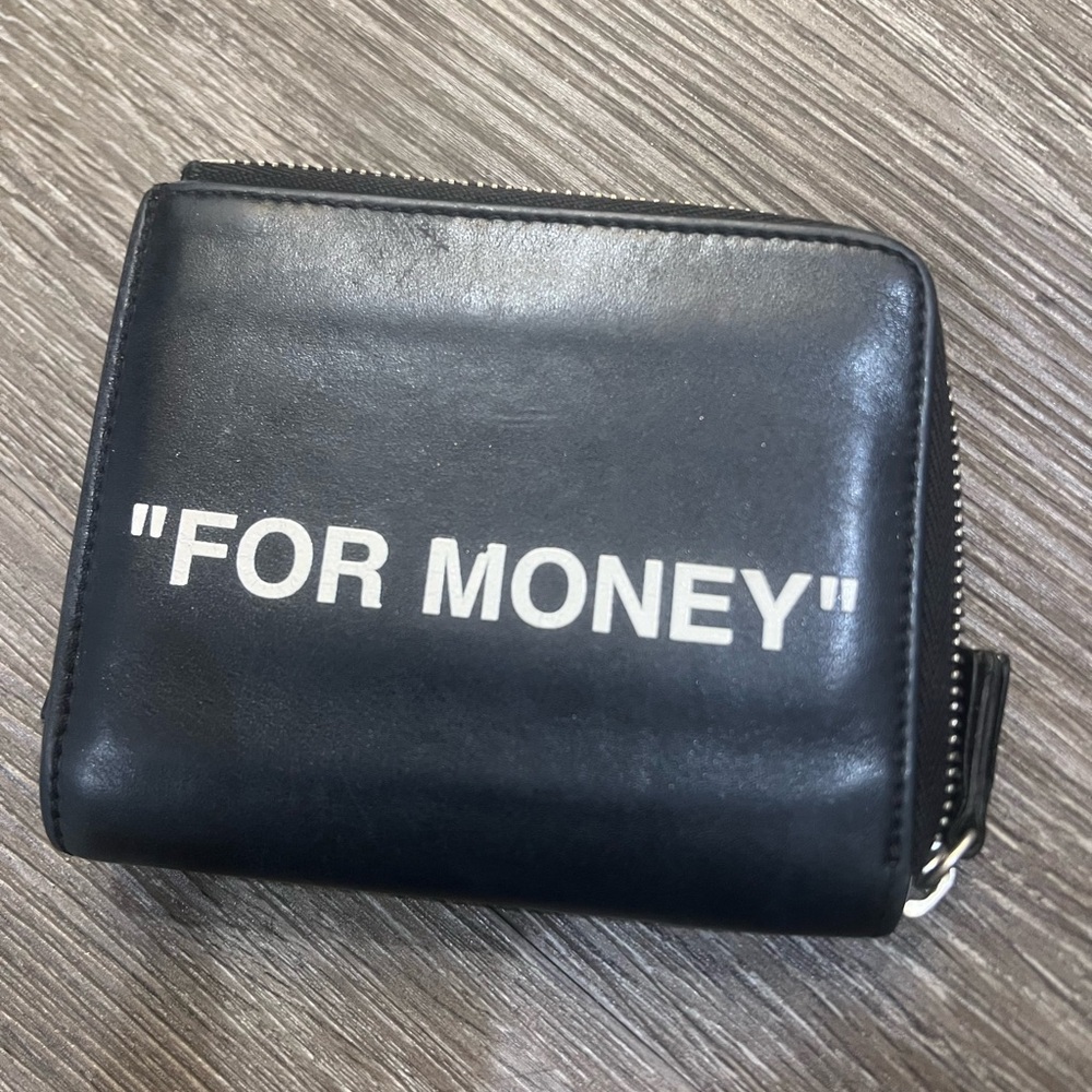 Off-White “FOR MONEY” Zip Wallet – Black Leather